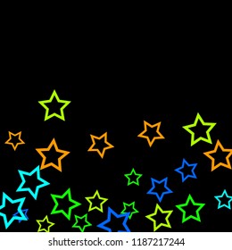 Colorful Stars Confetti, Mystery Sparkling Vector Background. Trendy Glowing Magic Glitter, Lights. Festive Falling Colorful Stars Confetti for Ads, Posters. 
