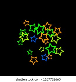 Colorful Stars Confetti, Mystery Sparkling Vector Background. Trendy Glowing Magic Glitter, Lights. Festive Falling Colorful Stars Confetti for Ads, Posters. 
