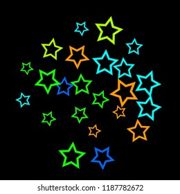 Colorful Stars Confetti, Mystery Sparkling Vector Background. Trendy Glowing Magic Glitter, Lights. Festive Falling Colorful Stars Confetti for Ads, Posters. 
