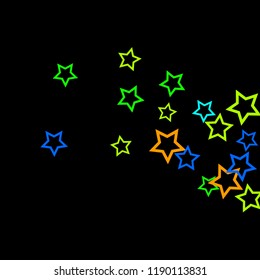 Colorful Stars Confetti, Mystery Sparkling Vector Background. Trendy Glowing Magic Glitter, Lights. Festive Falling Colorful Stars Confetti for Ads, Posters. 
