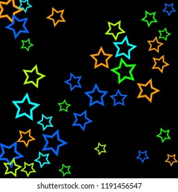 Colorful Stars Confetti, Mystery Sparkling Vector Background. Trendy Glowing Magic Glitter, Lights. Festive Falling Colorful Stars Confetti for Ads, Posters. 
