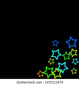 Colorful Stars Confetti, Mystery Sparkling Vector Background. Trendy Glowing Magic Glitter, Lights. Festive Falling Colorful Stars Confetti for Ads, Posters. 
