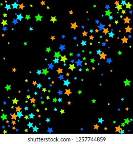 Colorful Stars Confetti, Mystery Sparkling Vector Background. Trendy Glowing Magic Glitter, Lights. Festive Falling Colorful Stars Confetti for Ads, Posters. 
