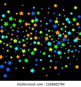 Colorful Stars Confetti, Mystery Sparkling Vector Background. Trendy Glowing Magic Glitter, Lights. Festive Falling Colorful Stars Confetti for Ads, Posters. 
