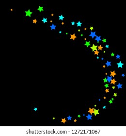Colorful Stars Confetti, Mystery Sparkling Vector Background. Trendy Glowing Magic Glitter, Lights. Festive Falling Colorful Stars Confetti for Ads, Posters. 

