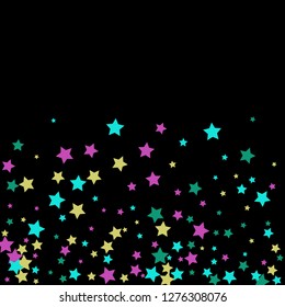 Colorful Stars Confetti, Mystery Sparkling Vector Background. Trendy Glowing Magic Glitter, Lights. Festive Falling Colorful Stars Confetti for Ads, Posters. 
