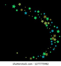 Colorful Stars Confetti, Mystery Sparkling Vector Background. Trendy Glowing Magic Glitter, Lights. Festive Falling Colorful Stars Confetti for Ads, Posters. 

