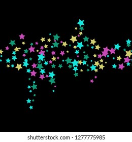 Colorful Stars Confetti, Mystery Sparkling Vector Background. Trendy Glowing Magic Glitter, Lights. Festive Falling Colorful Stars Confetti for Ads, Posters. 
