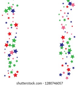 Colorful Stars Confetti, Mystery Sparkling Vector Background. Trendy Glowing Magic Glitter, Lights. Festive Falling Colorful Stars Confetti for Ads, Posters. 

