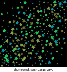 Colorful Stars Confetti, Mystery Sparkling Vector Background. Trendy Glowing Magic Glitter, Lights. Festive Falling Colorful Stars Confetti for Ads, Posters. 
