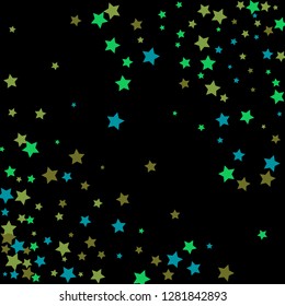 Colorful Stars Confetti, Mystery Sparkling Vector Background. Trendy Glowing Magic Glitter, Lights. Festive Falling Colorful Stars Confetti for Ads, Posters. 
