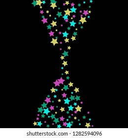 Colorful Stars Confetti, Mystery Sparkling Vector Background. Trendy Glowing Magic Glitter, Lights. Festive Falling Colorful Stars Confetti for Ads, Posters. 
