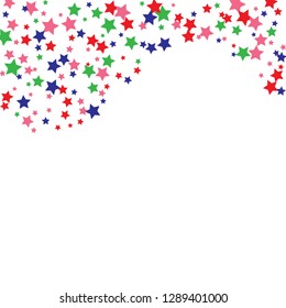 Colorful Stars Confetti, Mystery Sparkling Vector Background. Trendy Glowing Magic Glitter, Lights. Festive Falling Colorful Stars Confetti for Ads, Posters. 
