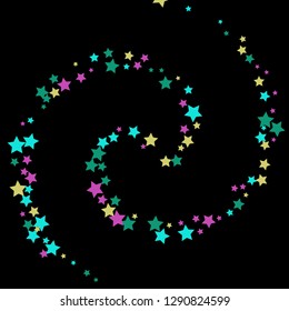 Colorful Stars Confetti, Mystery Sparkling Vector Background. Trendy Glowing Magic Glitter, Lights. Festive Falling Colorful Stars Confetti for Ads, Posters. 
