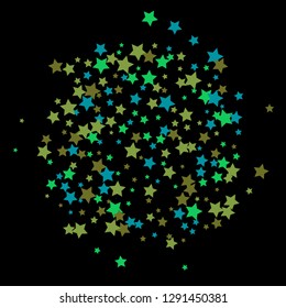 Colorful Stars Confetti, Mystery Sparkling Vector Background. Trendy Glowing Magic Glitter, Lights. Festive Falling Colorful Stars Confetti for Ads, Posters. 

