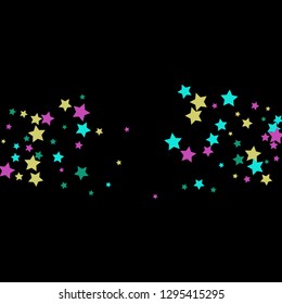 Colorful Stars Confetti, Mystery Sparkling Vector Background. Trendy Glowing Magic Glitter, Lights. Festive Falling Colorful Stars Confetti for Ads, Posters. 