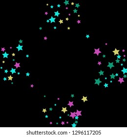 Colorful Stars Confetti, Mystery Sparkling Vector Background. Trendy Glowing Magic Glitter, Lights. Festive Falling Colorful Stars Confetti for Ads, Posters. 