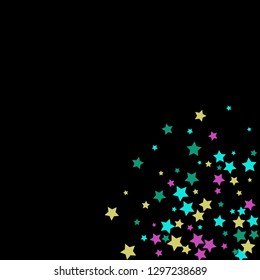 Colorful Stars Confetti, Mystery Sparkling Vector Background. Trendy Glowing Magic Glitter, Lights. Festive Falling Colorful Stars Confetti for Ads, Posters. 