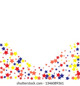 Colorful Stars Confetti, Mystery Sparkling Vector Background. Trendy Glowing Magic Glitter, Lights. Festive Falling Colorful Stars Confetti for Ads, Posters. 
