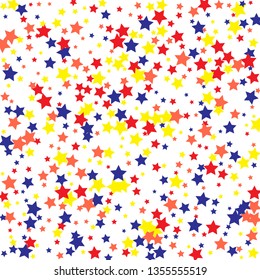 Colorful Stars Confetti, Mystery Sparkling Vector Background. Trendy Glowing Magic Glitter, Lights. Festive Falling Colorful Stars Confetti for Ads, Posters. 
