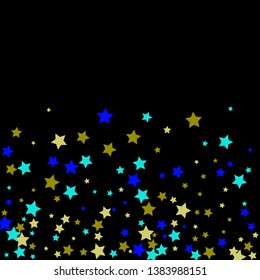 Colorful Stars Confetti, Mystery Sparkling Vector Background. Trendy Glowing Magic Glitter, Lights. Festive Falling Colorful Stars Confetti for Ads, Posters. 
