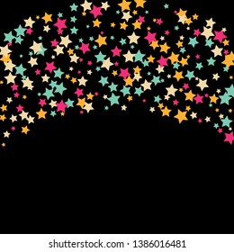 Colorful Stars Confetti, Mystery Sparkling Vector Background. Trendy Glowing Magic Glitter, Lights. Festive Falling Colorful Stars Confetti for Ads, Posters. 
