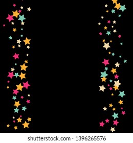 Colorful Stars Confetti, Mystery Sparkling Vector Background. Trendy Glowing Magic Glitter, Lights. Festive Falling Colorful Stars Confetti for Ads, Posters. 
