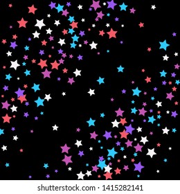 Colorful Stars Confetti, Mystery Sparkling Vector Background. Trendy Glowing Magic Glitter, Lights. Festive Falling Colorful Stars Confetti for Ads, Posters. 
