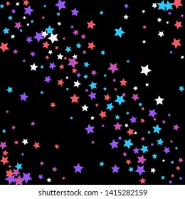 Colorful Stars Confetti, Mystery Sparkling Vector Background. Trendy Glowing Magic Glitter, Lights. Festive Falling Colorful Stars Confetti for Ads, Posters. 
