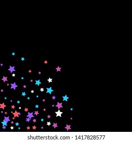 Colorful Stars Confetti, Mystery Sparkling Vector Background. Trendy Glowing Magic Glitter, Lights. Festive Falling Colorful Stars Confetti for Ads, Posters. 
