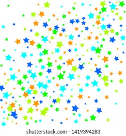Colorful Stars Confetti, Mystery Sparkling Vector Background. Trendy Glowing Magic Glitter, Lights. Festive Falling Colorful Stars Confetti for Ads, Posters. 
