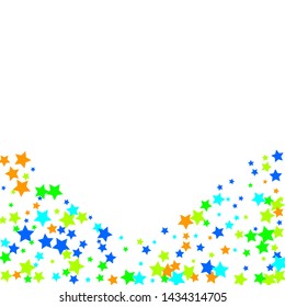 Colorful Stars Confetti, Mystery Sparkling Vector Background. Trendy Glowing Magic Glitter, Lights. Festive Falling Colorful Stars Confetti for Ads, Posters. 
