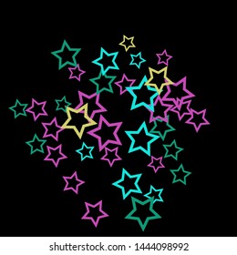Colorful Stars Confetti, Mystery Sparkling Vector Background. Trendy Glowing Magic Glitter, Lights. Festive Falling Colorful Stars Confetti for Ads, Posters. 
