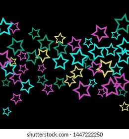 Colorful Stars Confetti, Mystery Sparkling Vector Background. Trendy Glowing Magic Glitter, Lights. Festive Falling Colorful Stars Confetti for Ads, Posters. 
