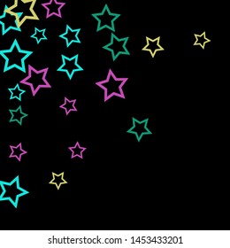 Colorful Stars Confetti, Mystery Sparkling Vector Background. Trendy Glowing Magic Glitter, Lights. Festive Falling Colorful Stars Confetti for Ads, Posters. 
