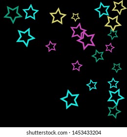 Colorful Stars Confetti, Mystery Sparkling Vector Background. Trendy Glowing Magic Glitter, Lights. Festive Falling Colorful Stars Confetti for Ads, Posters. 
