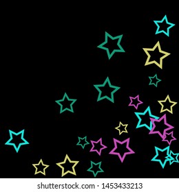 Colorful Stars Confetti, Mystery Sparkling Vector Background. Trendy Glowing Magic Glitter, Lights. Festive Falling Colorful Stars Confetti for Ads, Posters. 
