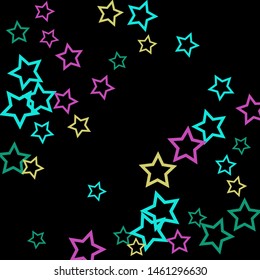 Colorful Stars Confetti, Mystery Sparkling Vector Background. Trendy Glowing Magic Glitter, Lights. Festive Falling Colorful Stars Confetti for Ads, Posters. 
