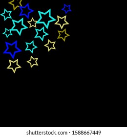 Colorful Stars Confetti, Mystery Sparkling Vector Background. Trendy Glowing Magic Glitter, Lights. Festive Falling Colorful Stars Confetti for Ads, Posters. 
