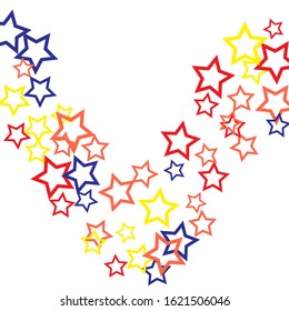Colorful Stars Confetti, Mystery Sparkling Vector Background. Trendy Glowing Magic Glitter, Lights. Festive Falling Colorful Stars Confetti for Ads, Posters. 
