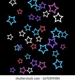 Colorful Stars Confetti, Mystery Sparkling Vector Background. Trendy Glowing Magic Glitter, Lights. Festive Falling Colorful Stars Confetti for Ads, Posters. 
