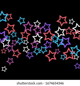 Colorful Stars Confetti, Mystery Sparkling Vector Background. Trendy Glowing Magic Glitter, Lights. Festive Falling Colorful Stars Confetti for Ads, Posters. 
