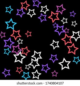 Colorful Stars Confetti, Mystery Sparkling Vector Background. Trendy Glowing Magic Glitter, Lights. Festive Falling Colorful Stars Confetti for Ads, Posters. 
