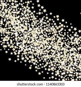 Colorful stars confetti spread diagonally. Isolated gradient celestial elements. Pearl nacre glitter. Holiday celebration luminous vector template for decorations