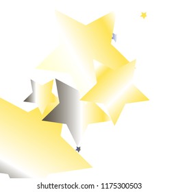 Colorful stars confetti spread diagonally. Isolated yellow blue white grey gradient stellar elements. Iridescent glitter festive celebration vector template for celebration decoration