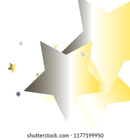 Colorful stars confetti spread diagonally. Isolated yellow blue white grey gradient celestial elements. Iridescent glitter festive celebration vector template for celebration decoration