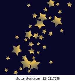 Colorful stars confetti spread diagonally. Isolated gradient celestial elements. Platinum chrome metal shine. Festive iridescent holographic effect vector template for decorations, packaging.