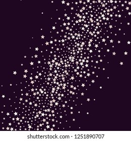 Colorful stars confetti spread diagonally. Isolated gradient celestial elements. Pale pink blue pearl nacre shine. Holiday celebration luminous glossy vector template 