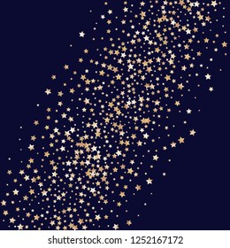 Colorful stars confetti spread diagonally. Isolated gradient stellar elements. Brass metal glitter. Iridescent glitter festive celebration vector template for celebration decoration