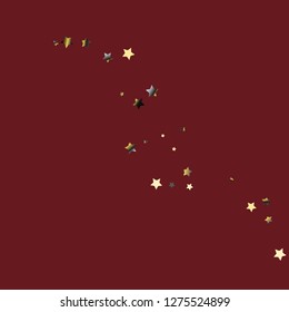 Colorful stars confetti spread diagonally. Isolated gradient stellar elements. Platinum chrome metallic gloss. Iridescent festive  celebration vector  template for decorations, packaging.